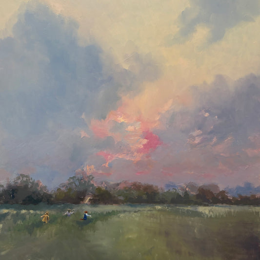 Irish landscape painting | Ode to Childhood | Polly Gribben | Sunset painting | girls in a landscape