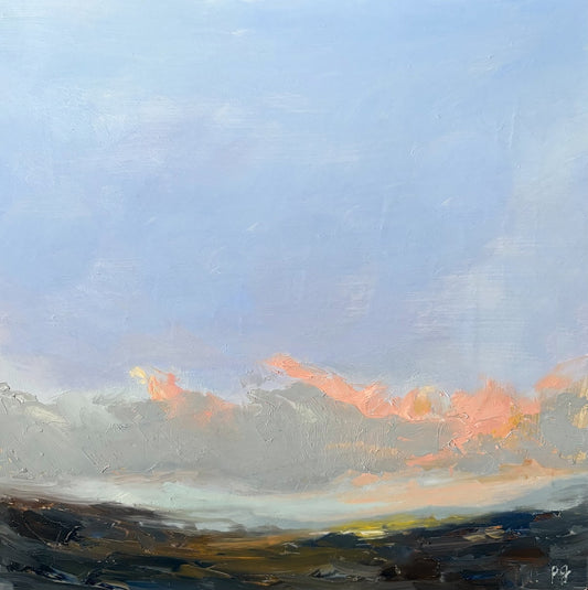 Irish landscape original | Pink skies over bog and brae