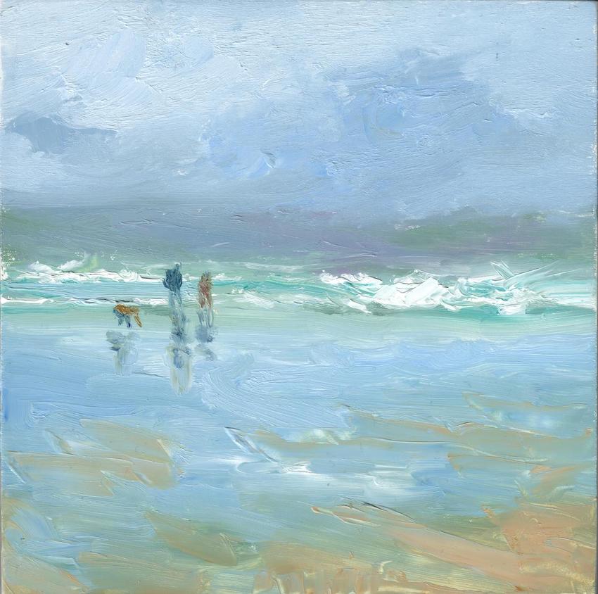Irish seascape painting | Benone beach | Benone strand | Shell seekers | Polly Gribben