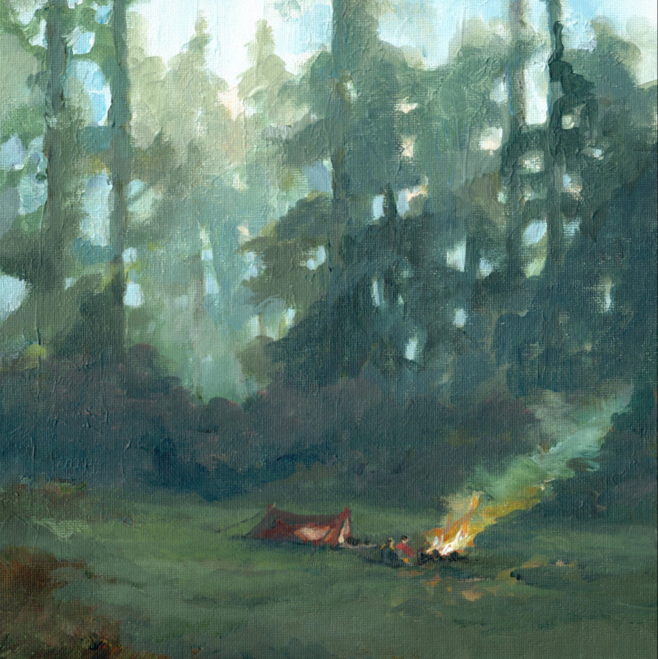 Irish landscape painting | Wild camping | Campfire | Polly Gribben | Forest camping