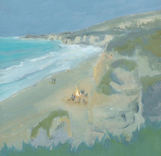 Whiterocks painting | Summer vibe | Whiterocks campfire | Evening glow | North coast NI | North coast print | Polly Gribben