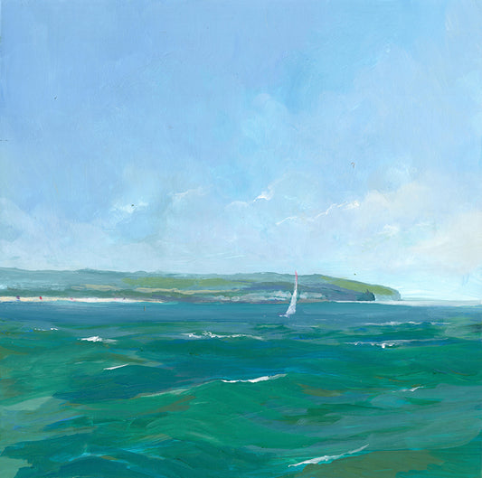 Irish landscape painting | Irish art for sale | Irish artist | Sailing on the north coast | Mussenden | Portstewart strand | Polly Gribben