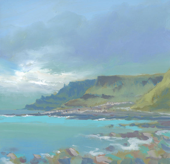 Art print by an irish artist of the Causeway coast, depiciting the chimney stack and the causeway