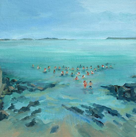 Arcadia swimming club | Santa splash | Portrush | Polly Gribben | Fine art Christmas painting | Christmas card | Polly Gribben