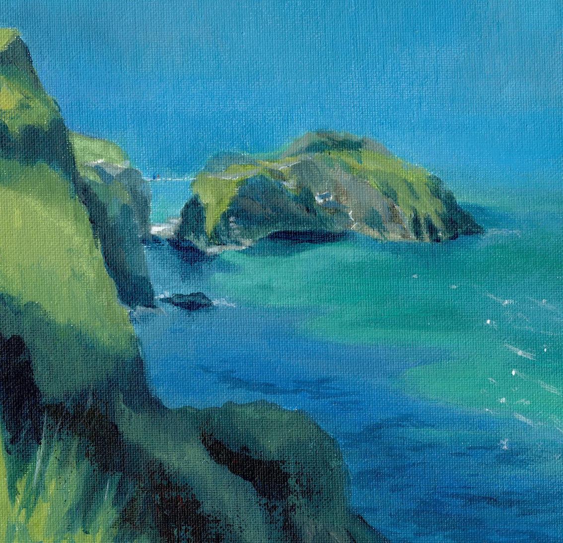 Irish landscape print | Carrick-a-rede rope bridge | Causeway coast painting | Polly Gribben