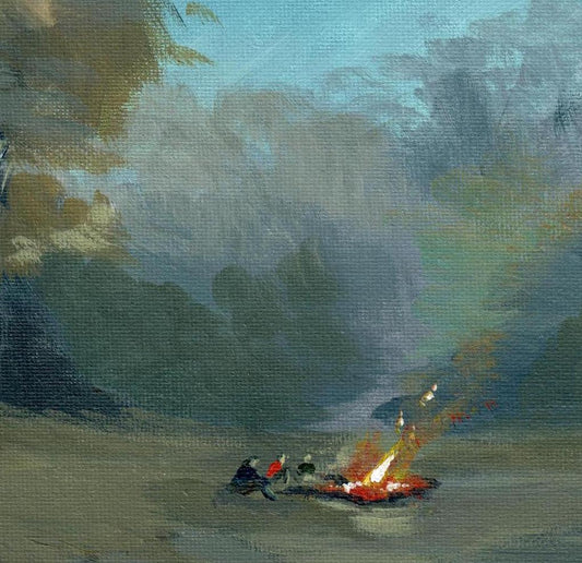 Irish landscape painting | Northern Ireland artist | Campfire gathering | Polly Gribben